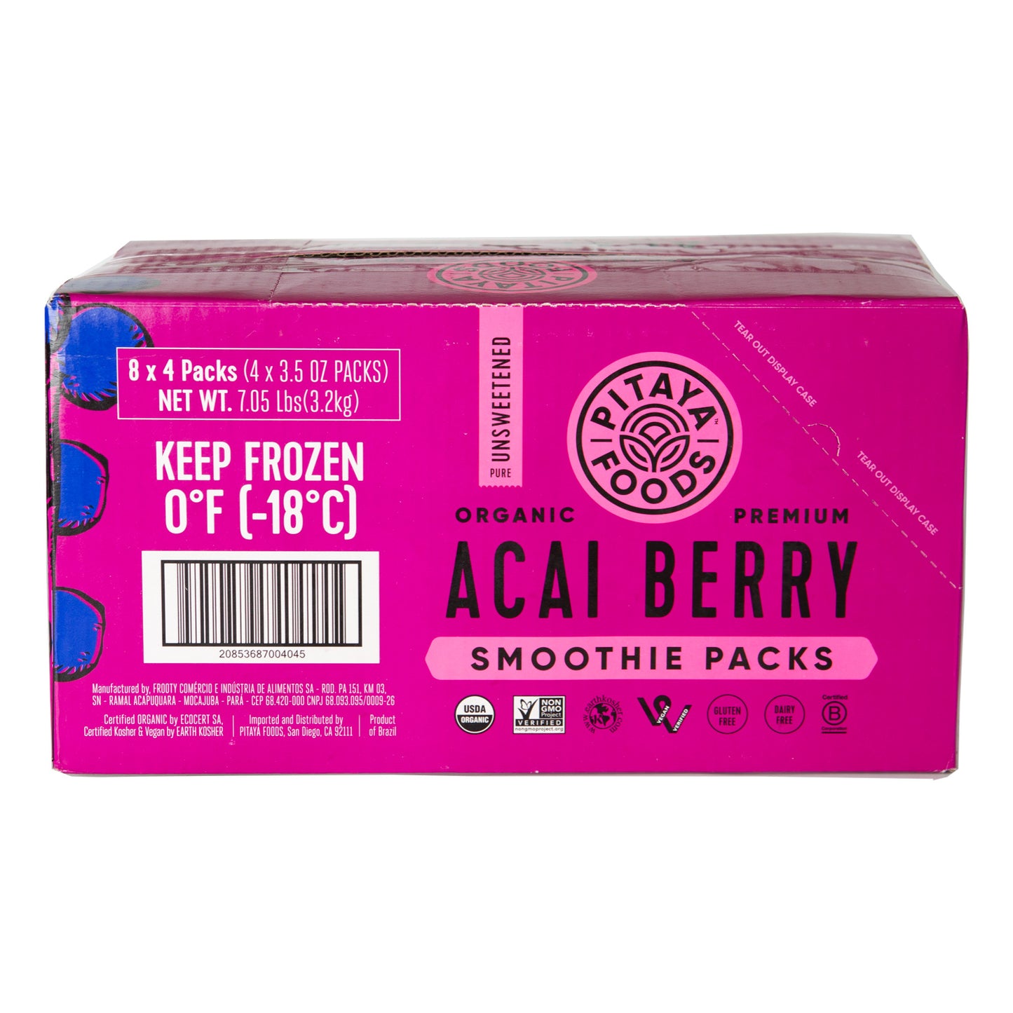 Pitaya Plus Organic Acai Pure Smoothie Packs 14 Ounce Size - 8 Per Case.