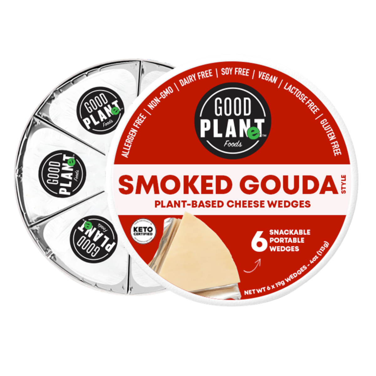 Good Planet Foods Smoked Gouda Plant Based Cheese Wedges 4 Ounce Size - 9 Per Case.