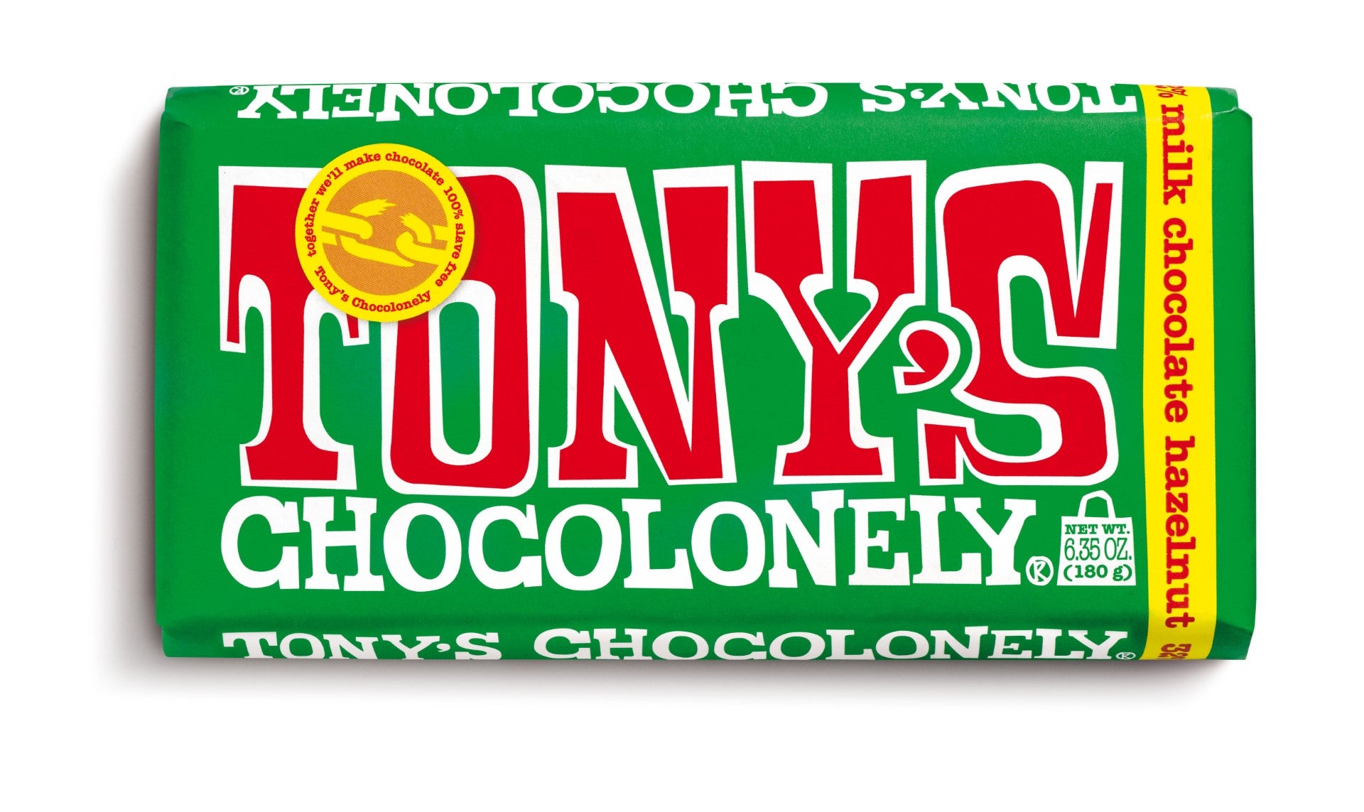 Tony's Chocolonely Milk Hazelnut Bar 6.35 Ounce Size - 15 Per Case.