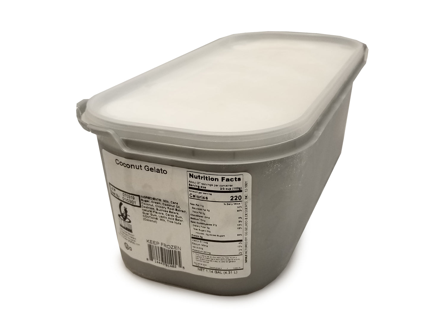 G Gelato Coconut Gelato 5 Liter - 1 Per Case.