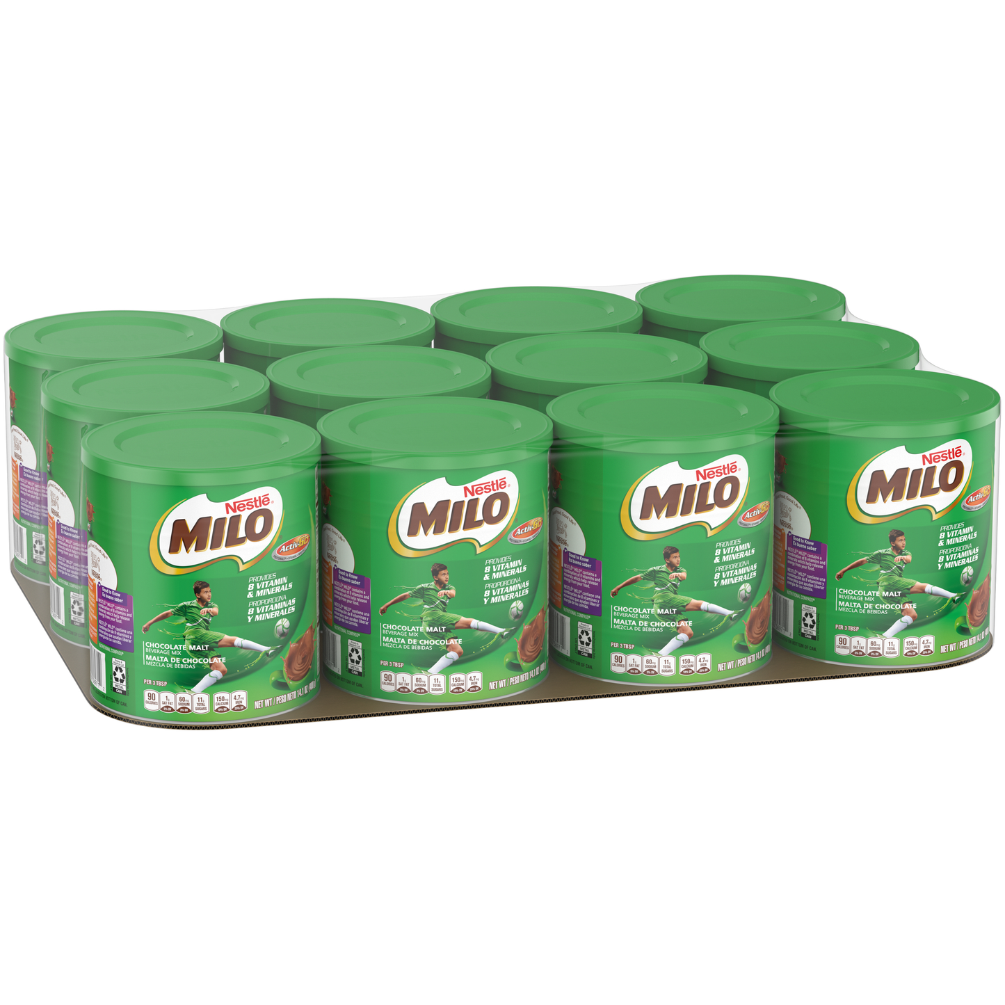 Nestle Milo Chocolate Malt Beverage Mix Canisters 14.1 Ounce Size - 12 Per Case.