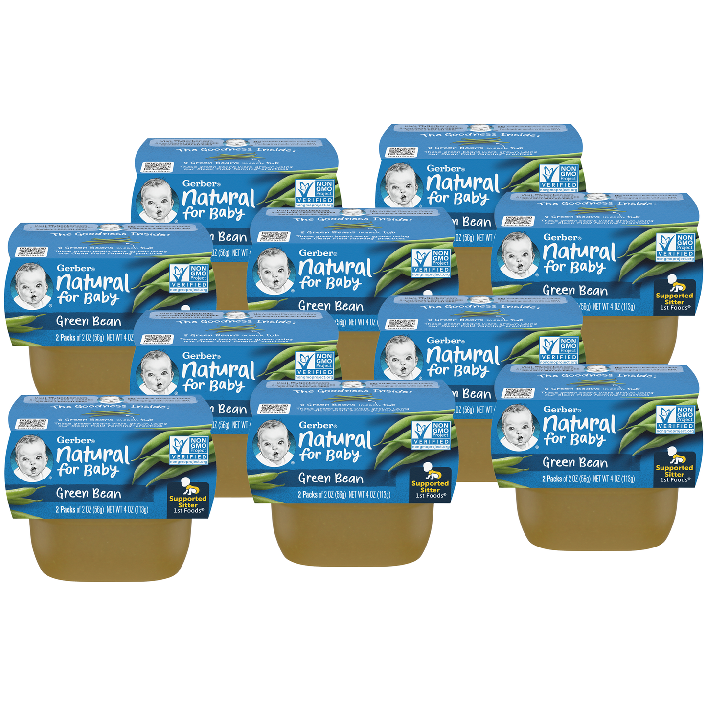 (2 Pack of 2 Oz) Gerber 1st Foods Green Bean Baby Food 4 Ounce Size - 8 Per Case.