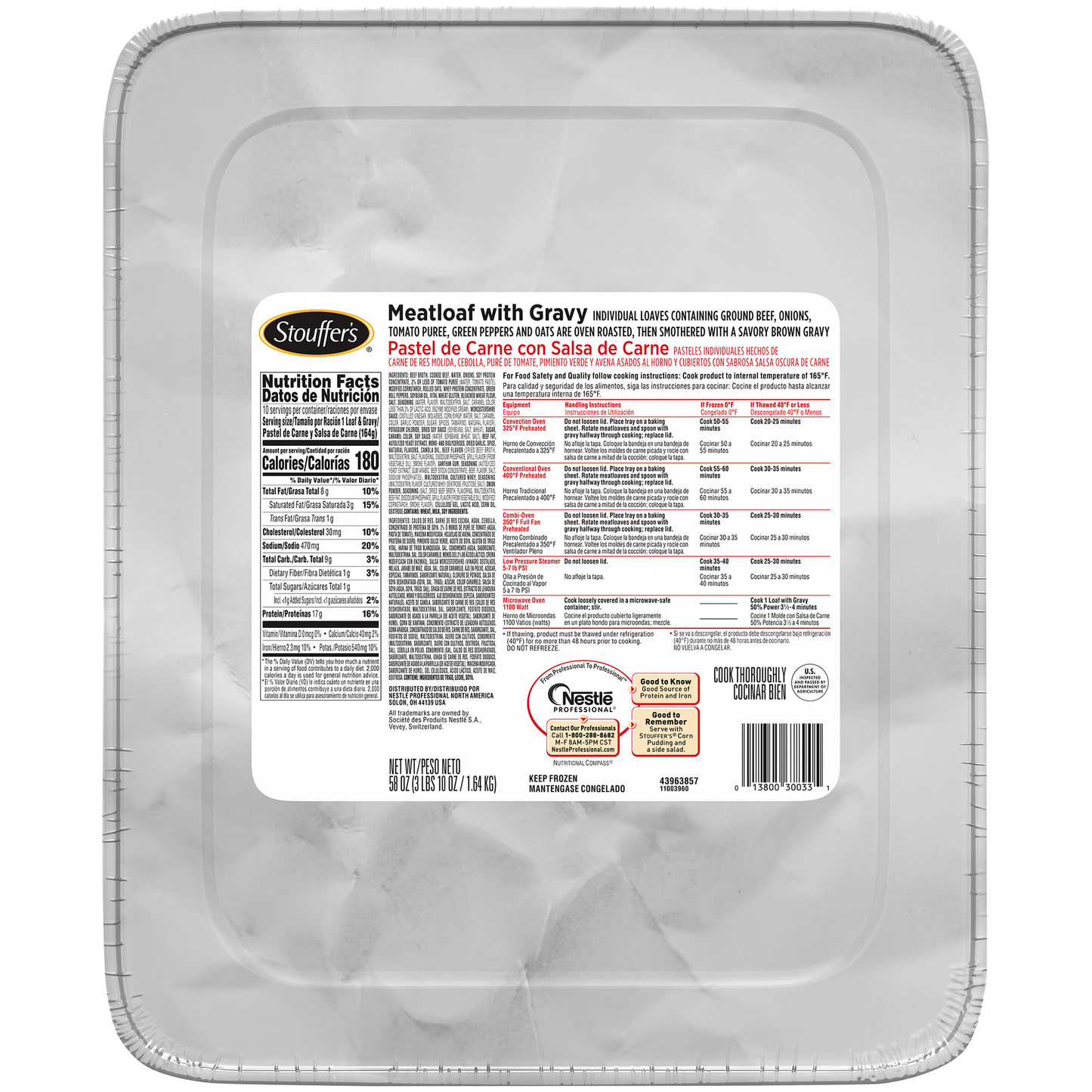 Stouffer's Meatloaf With Gravy Tray 58 Ounce Size - 4 Per Case.