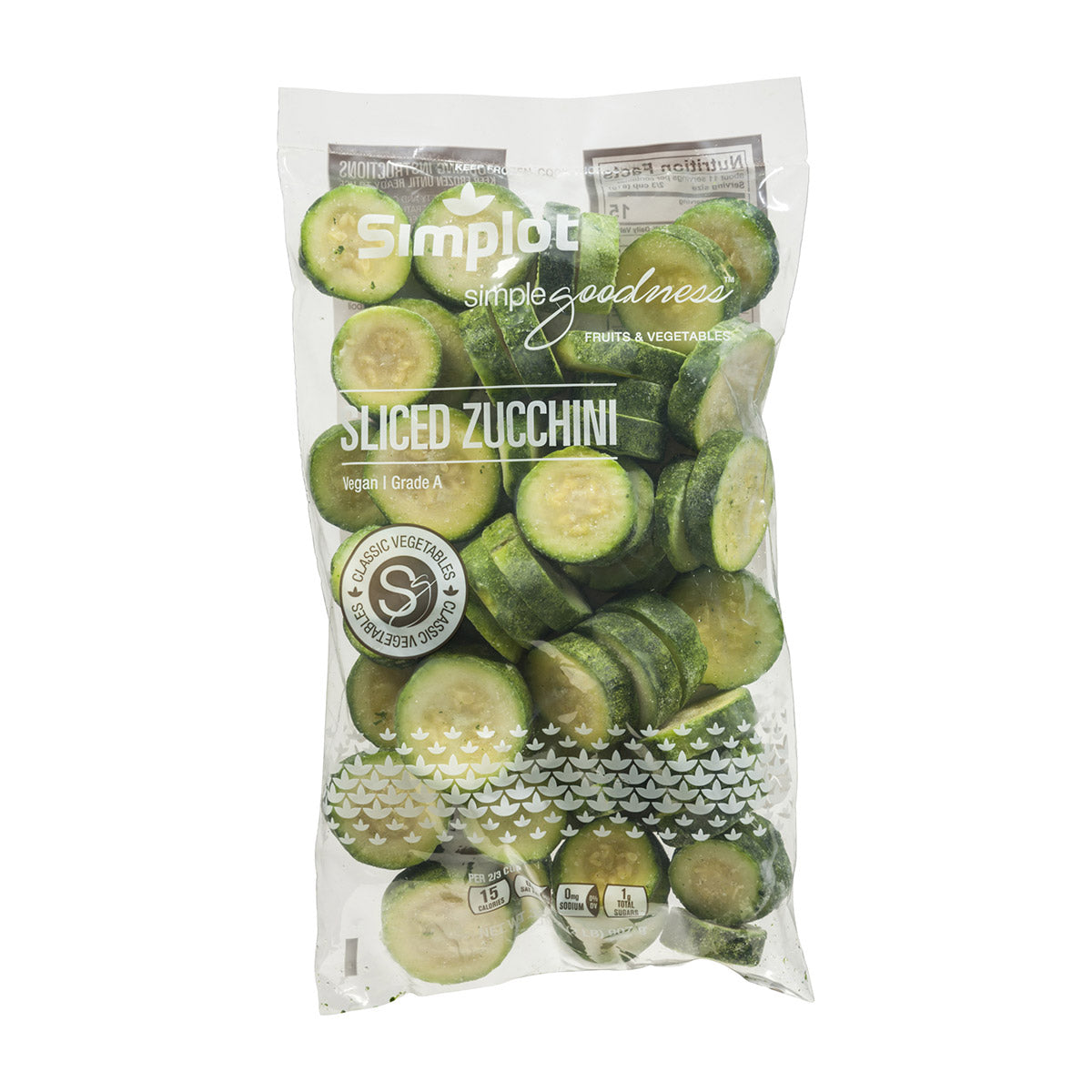 Simplot Simple Goodness Classic Vegetables Smooth Sliced Zucchini 2 Pound Each - 12 Per Case.