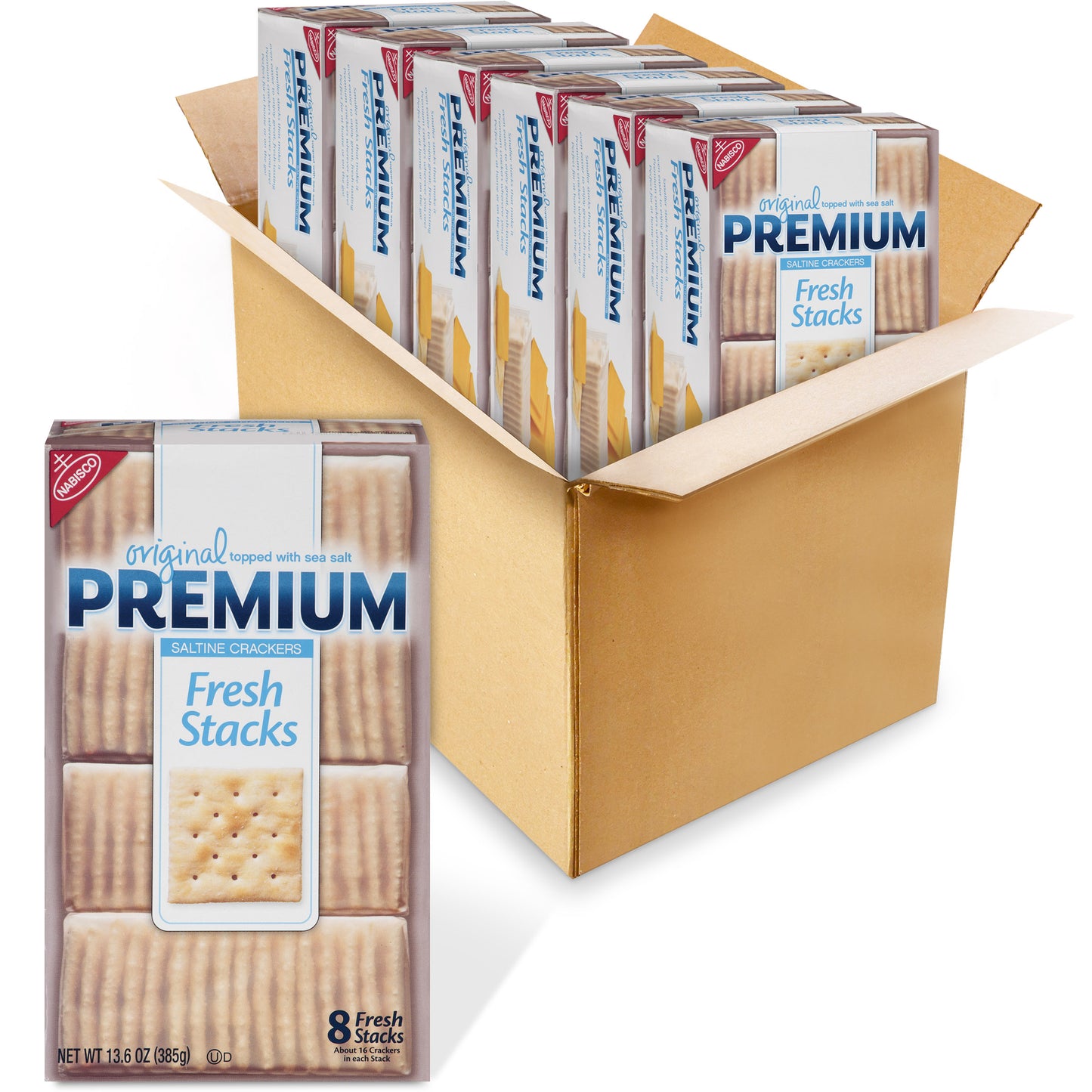 Premium Original Fresh Stacks Saltine Crackers Z 13.6 Ounce Size - 6 Per Case.