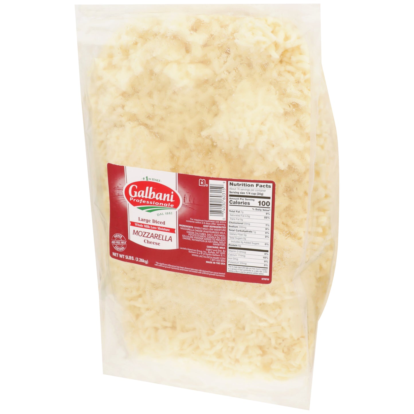 Galbani Professionale Whole Milk Low Moisture Mozz 5 Pound Each - 6 Per Case.