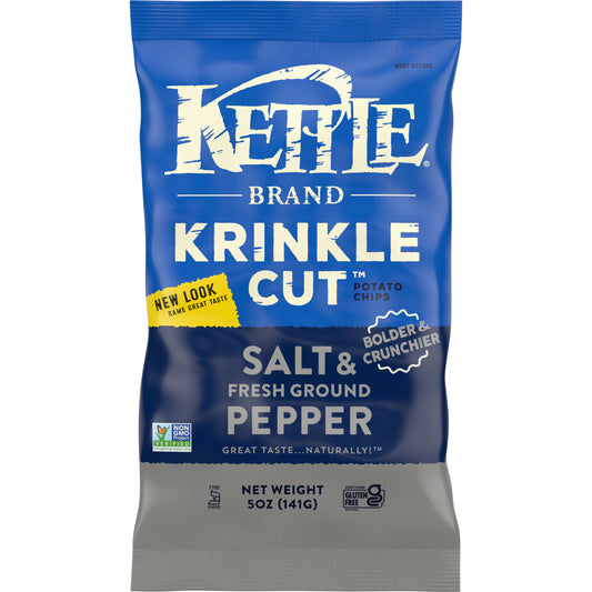 Kettle Brand Potato Chips Krinkle Cut Salt &fresh Ground Pepper Kettle Chips 5 Ounce Size - 8 Per Case.