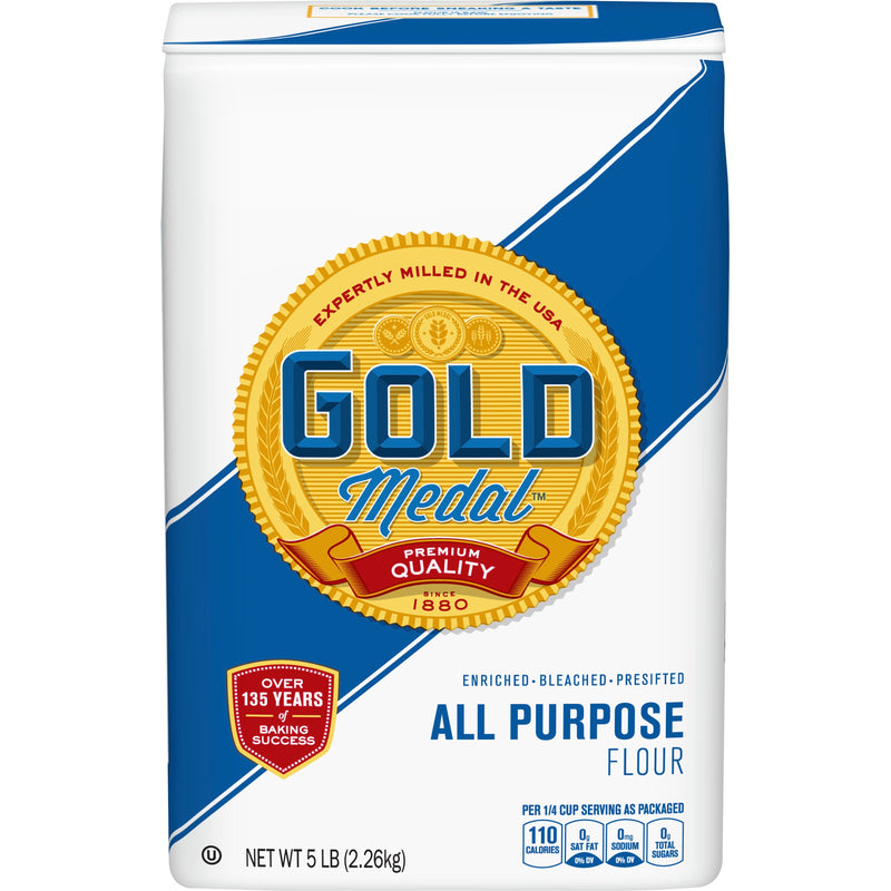 Gold Medal™ All Purpose Flour Enriched Bleached Pre Sifted 5 Pound Each - 8 Per Case.