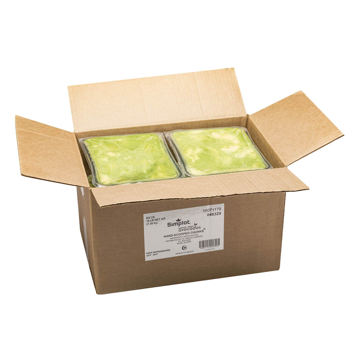 Simplot Harvest Fresh Avocados Hand Scooped Avocado Chunks Fresh 2 Pound Each - 8 Per Case.