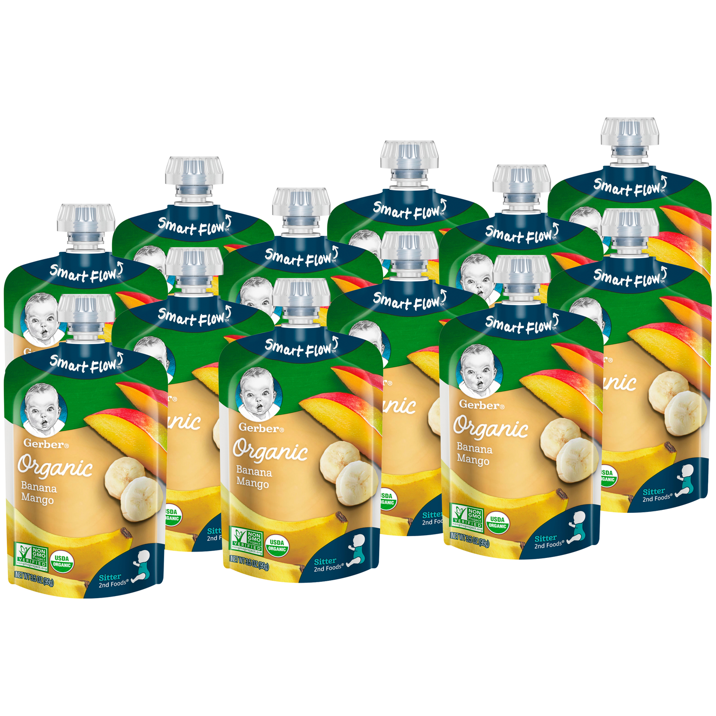 Gerber 2nd Foods Organic Banana Mango Baby Food Pouch, 3.5 Ounce Size, 6 Per Box - 2 Boxes Per Case.