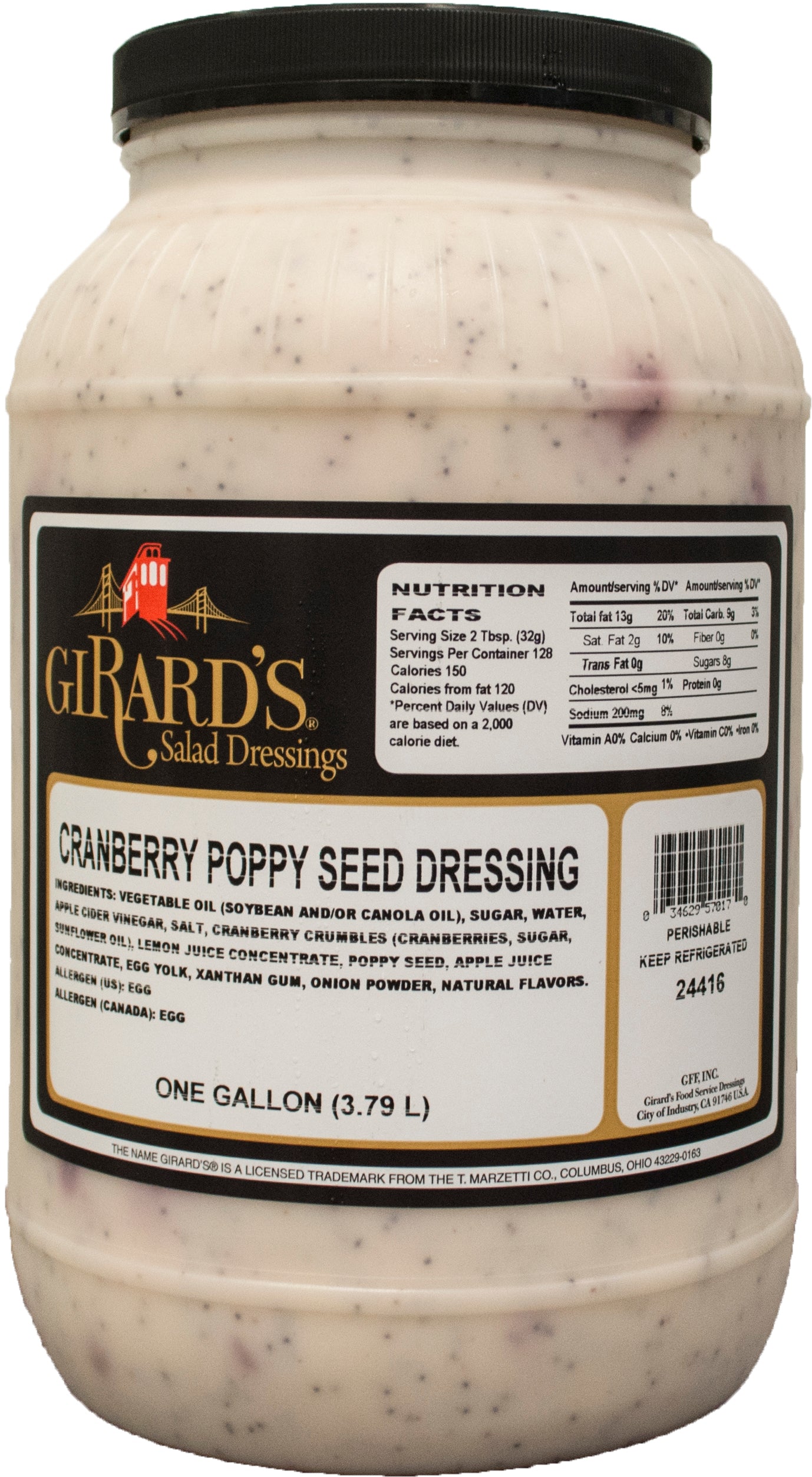 Girard's Cranberry Poppyseed Dressing, 1 Gallon - 2 Per Case.