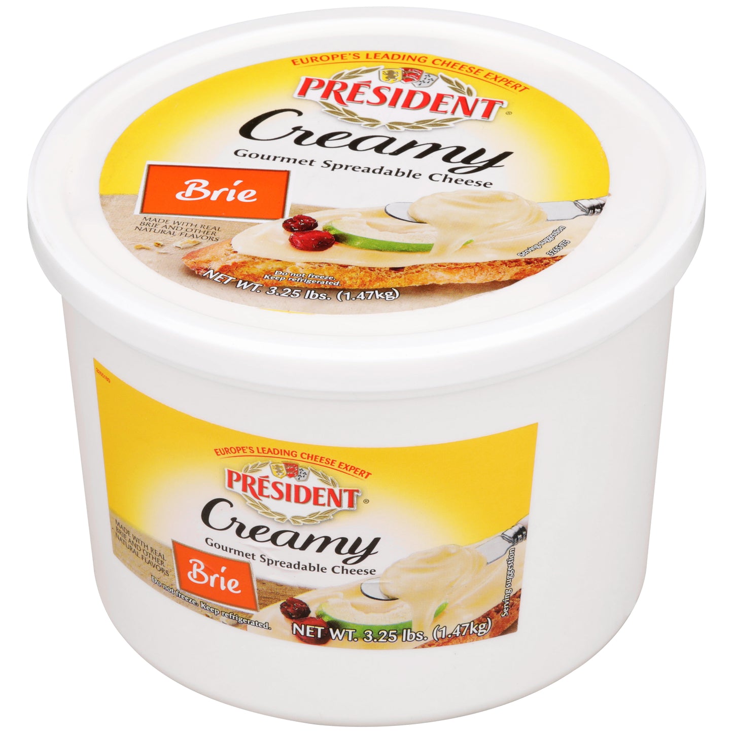 President Creamy Brie Gourmet Spreadable Cheese 3.25 Pound Each - 2 Per Case.