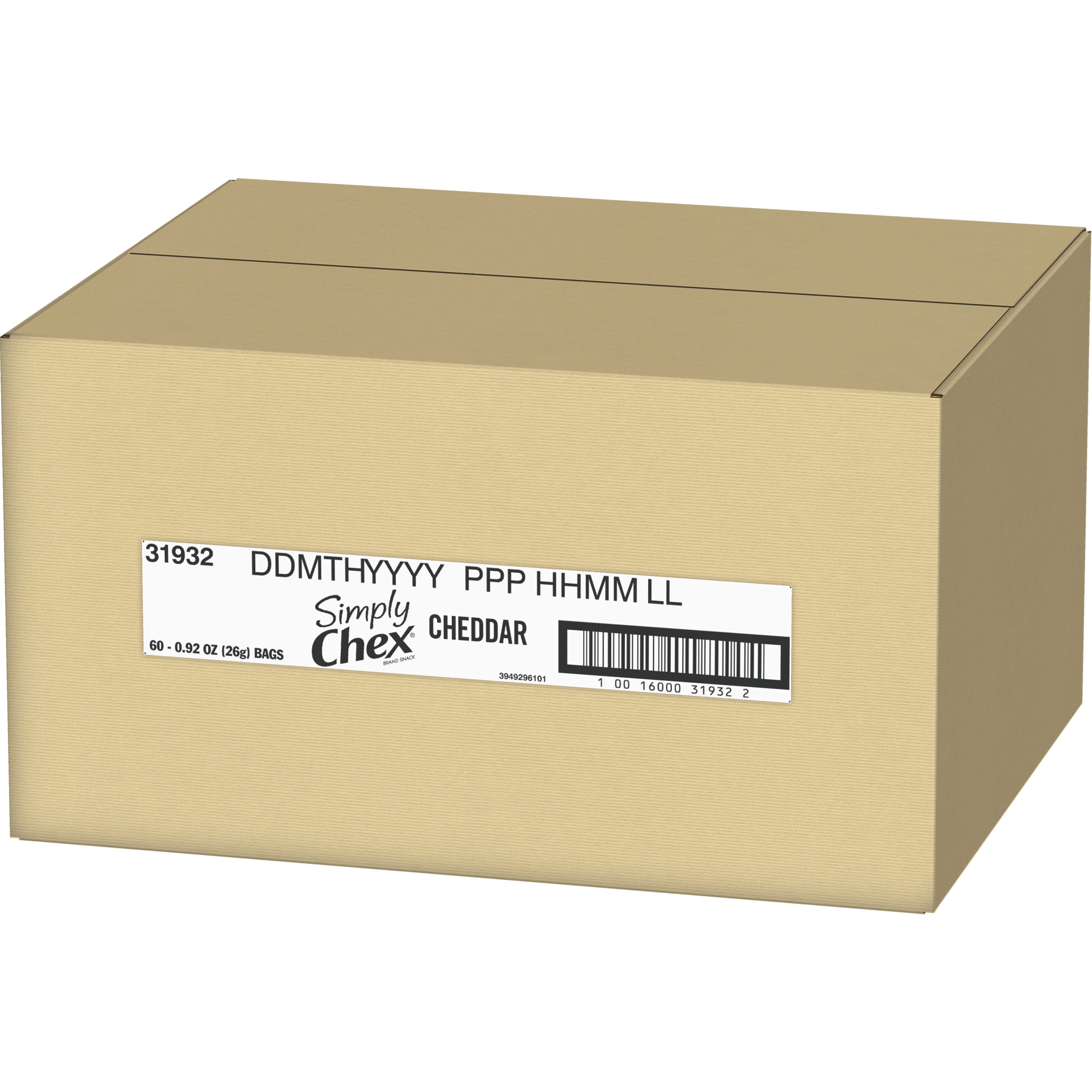 Chex Mix™ Simply Chex™ Snack Mix Single Serve Cheddar 0.92 Ounce Size - 60 Per Case.