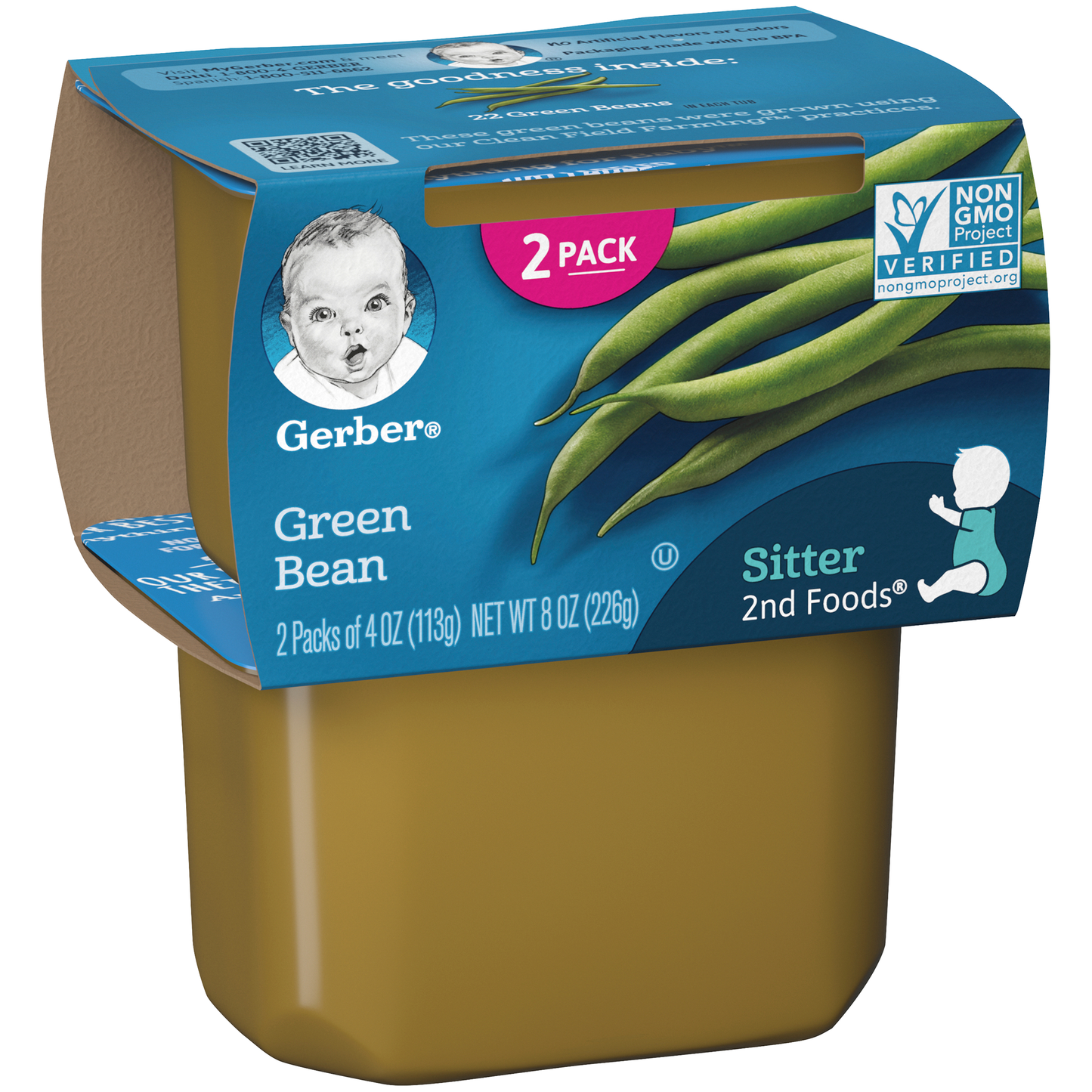 (2 pack of 4 Oz) Gerber 2nd Foods Green Bean Baby Food 8 Ounce Size - 8 Per Case.