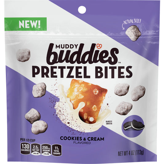 Chex Mix™ Muddy Buddies Pretzel Bites Cookies & Cream 4 Ounce Size - 8 Per Case.