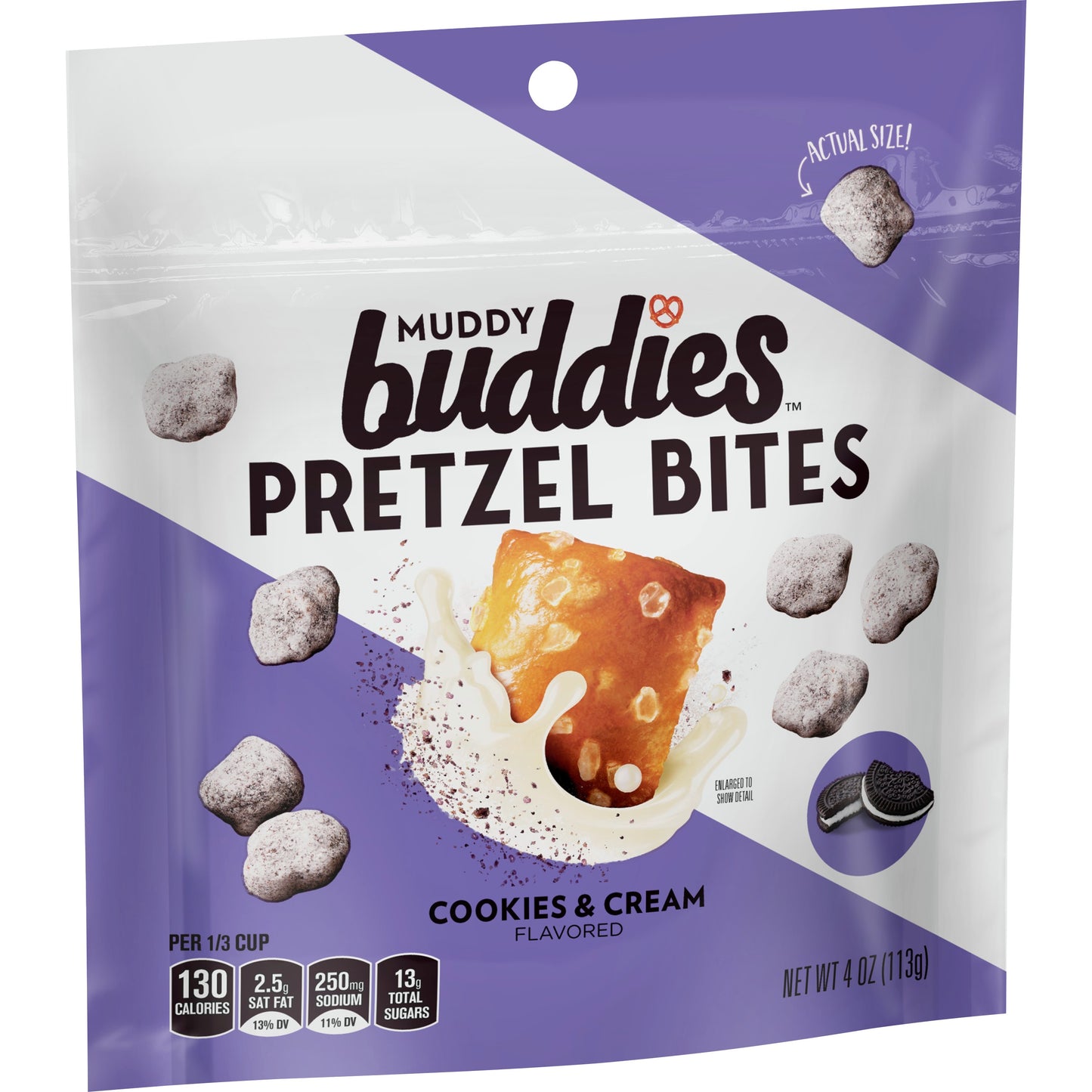 Chex Mix™ Muddy Buddies Pretzel Bites Cookies & Cream 4 Ounce Size - 8 Per Case.