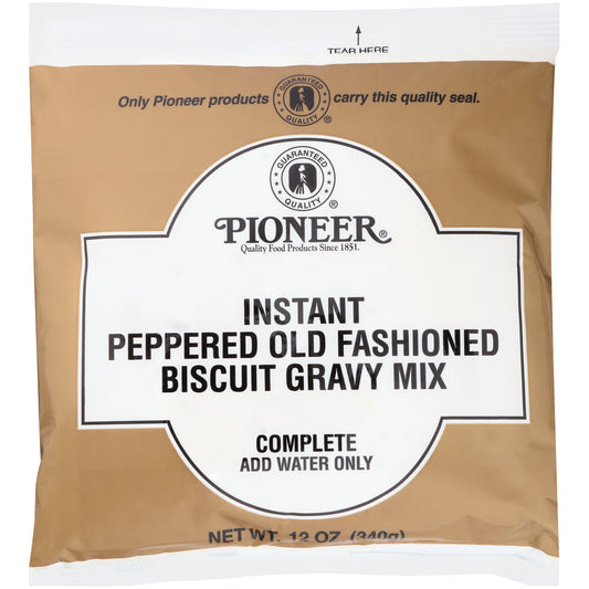 Pioneer Instant Peppered Old Fashioned Biscuit Gravy Mix 12 Ounce Size - 12 Per Case.