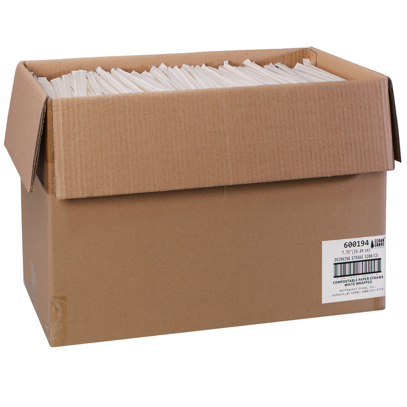 Drinking Straw White Paper Compostablewrapped Bulk 3200 Each - 1 Per Case.