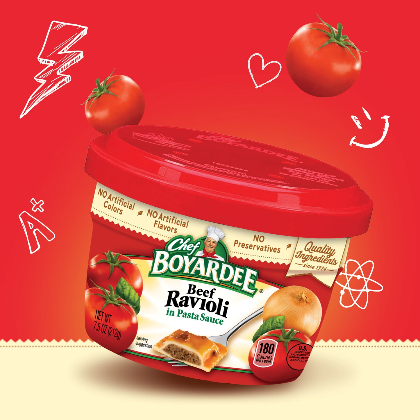 Chef Boyardee Beef In Tomato & Meat Sauce Ravioli 7.5 Ounce Size - 12 Per Case.