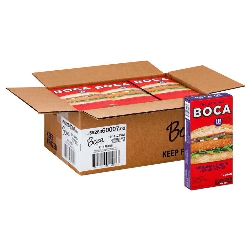 Boca Chicken Patties Meat Alternative Original Chik'n Veggie Patties 10 Ounce Size - 12 Per