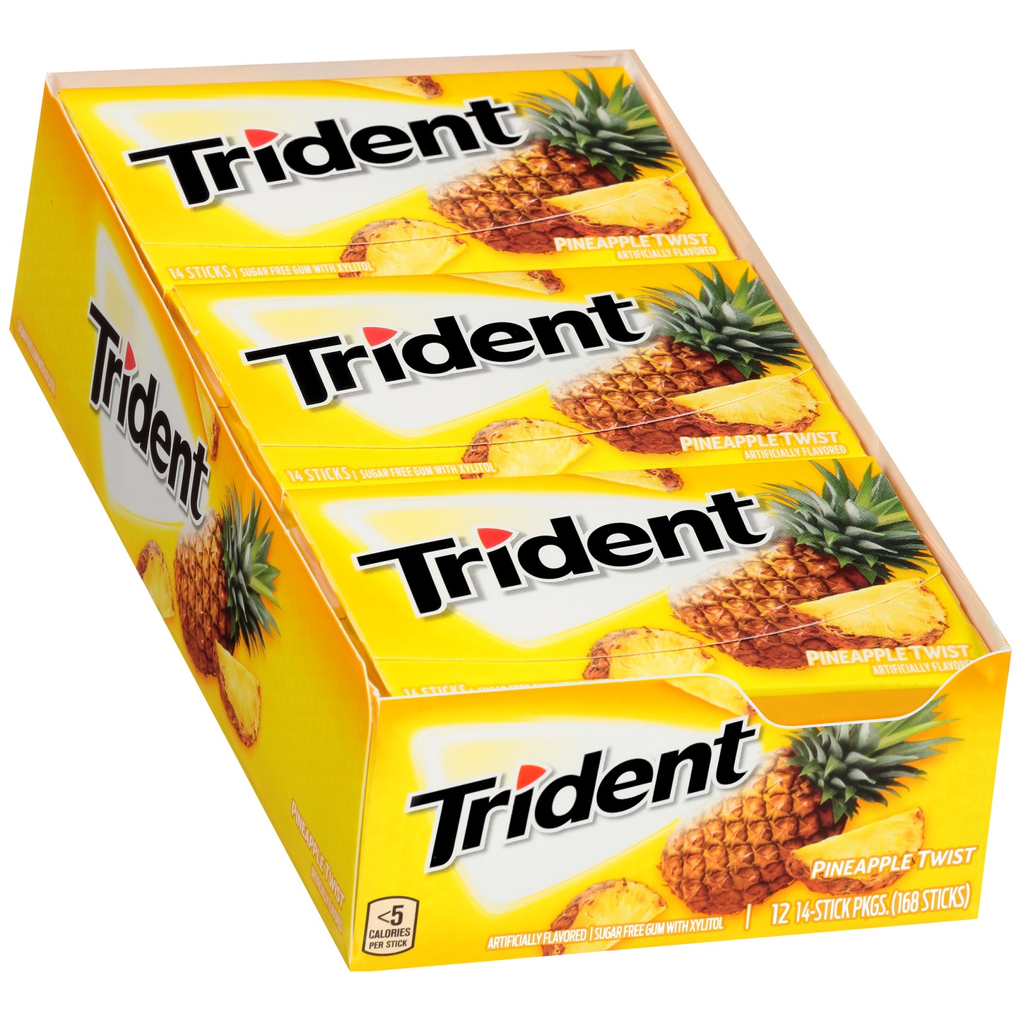 Trident Gum Pineapple Twist Sugar Free Pineapple Twist Piece 14 Count Packs - 144 Per Case.