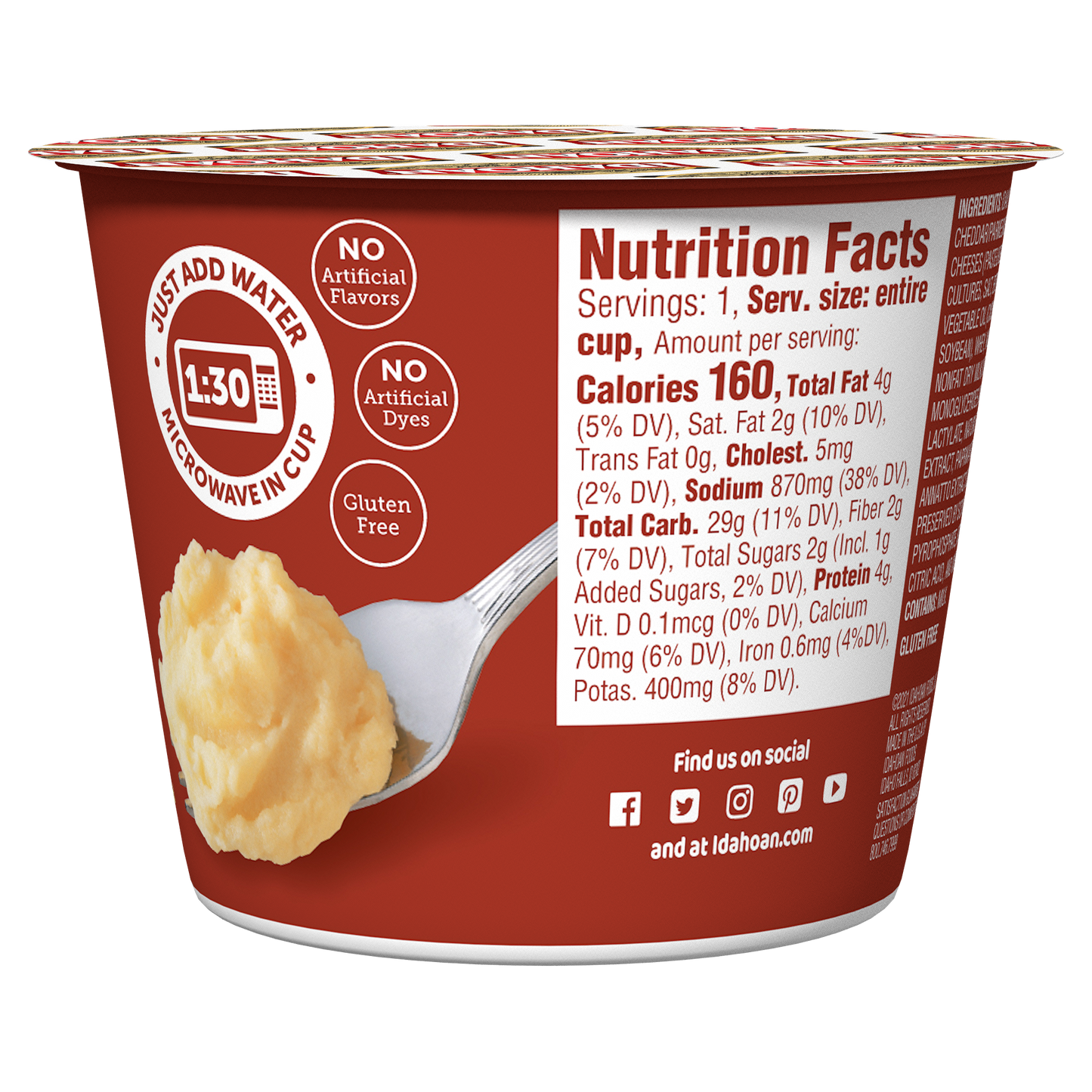 Idahoan Foods Four Cheese Mashed Cup 1.5 Ounce Size - 10 Per Case.