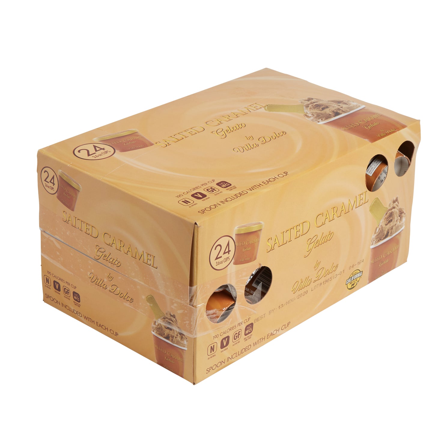 Villa Dolce Sea Salt Caramel Gelato 3.6 Ounce Size - 24 Per Case.