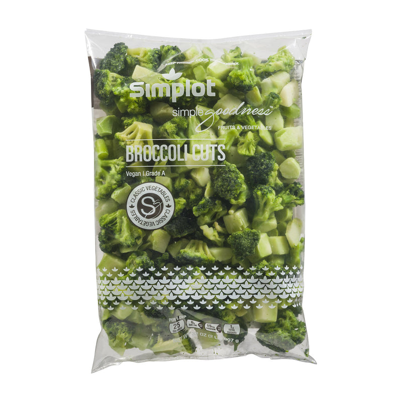 Simplot Simple Goodness Classic Vegetables 1" Broccoli Cuts IQF 2 Pound Each - 12 Per Case.