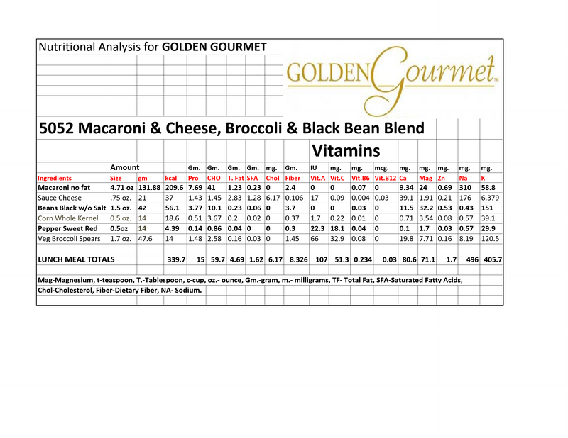 Macaroni & Cheese Served With Peas Carrots 12 Ounce Size - 20 Per Case.