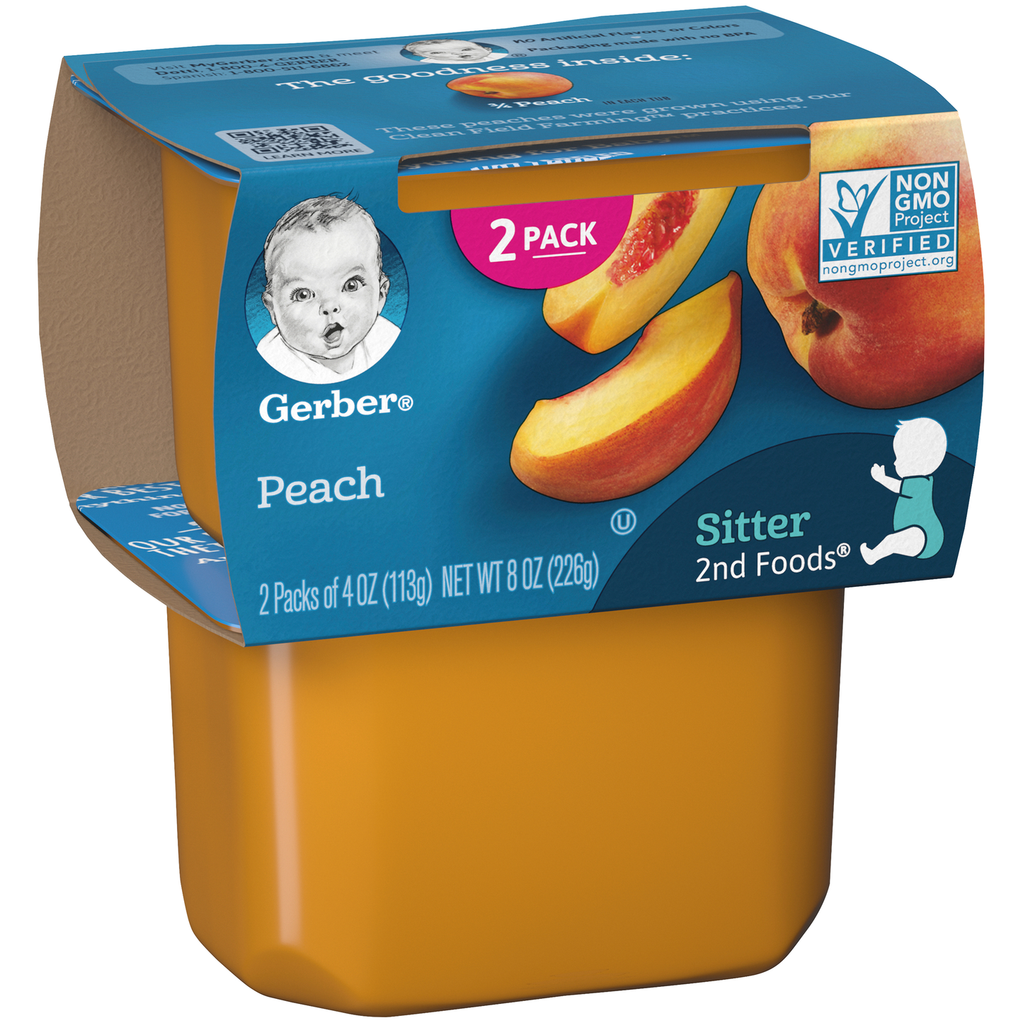 (2 pack of 4 Oz) Gerber 2nd Foods Peach Baby Food 8 Ounce Size - 8 Per Case.