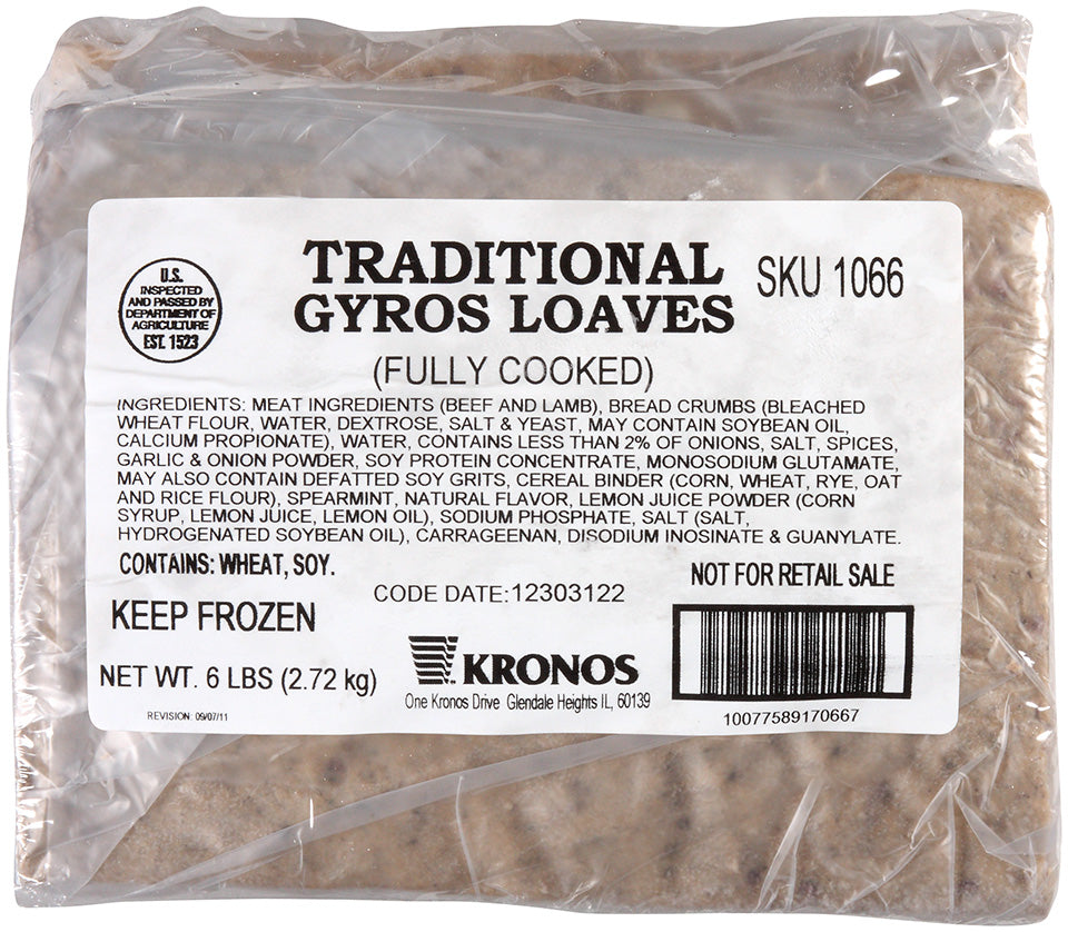 Gyro Trad Loaf Fully Cooked Fully Cooked 6 Pound Each - 4 Per Case.