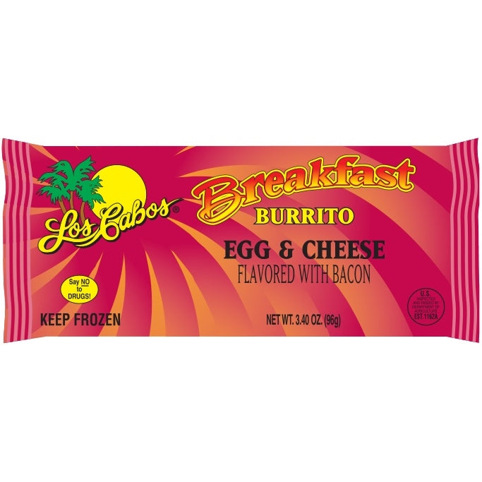 Los Cabos Bacon Egg & Cheese Breakfast Burrito 3.4 Ounce Size - 24 Per Case.