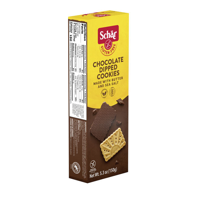 Schar Gluten Free Chocolate Dipped Cookies, 5.3 Ounces - 12 Per Case.