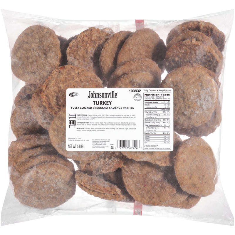 Johnsonville Cooked Turkey Breakfast Sausagepatties Food Ser 5 Pound Each - 2 Per Case.