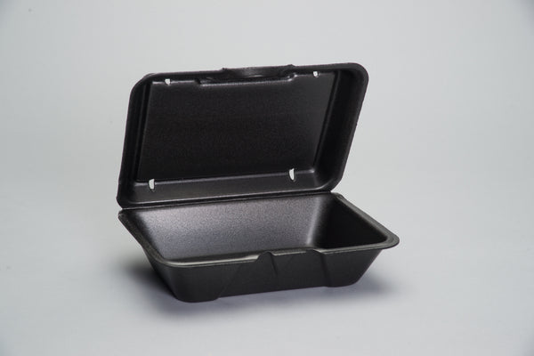 Large Deep All Purpose Foam Hinged Container Black 100 Each - 200 Per Case.