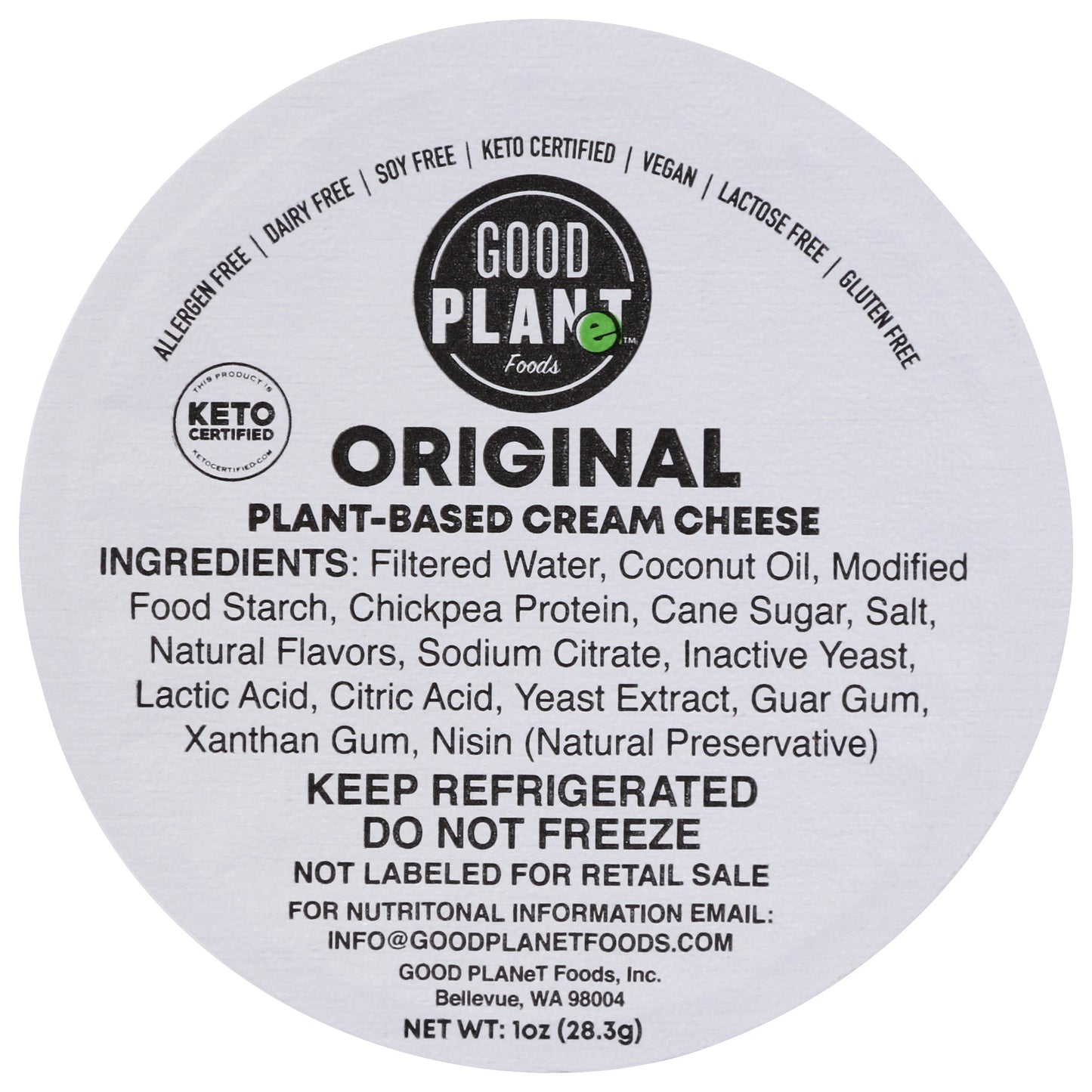 Good Planet Foods Original Cream Cheese Spread Plant Based 1 Ounce Size - 100 Per Case.