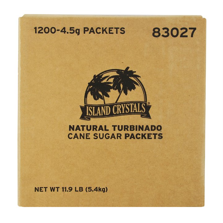 Maui Island Crystals Natural Turbinado Cane Sugar Packets 4.5 Grams Each - 1200 Per Case.