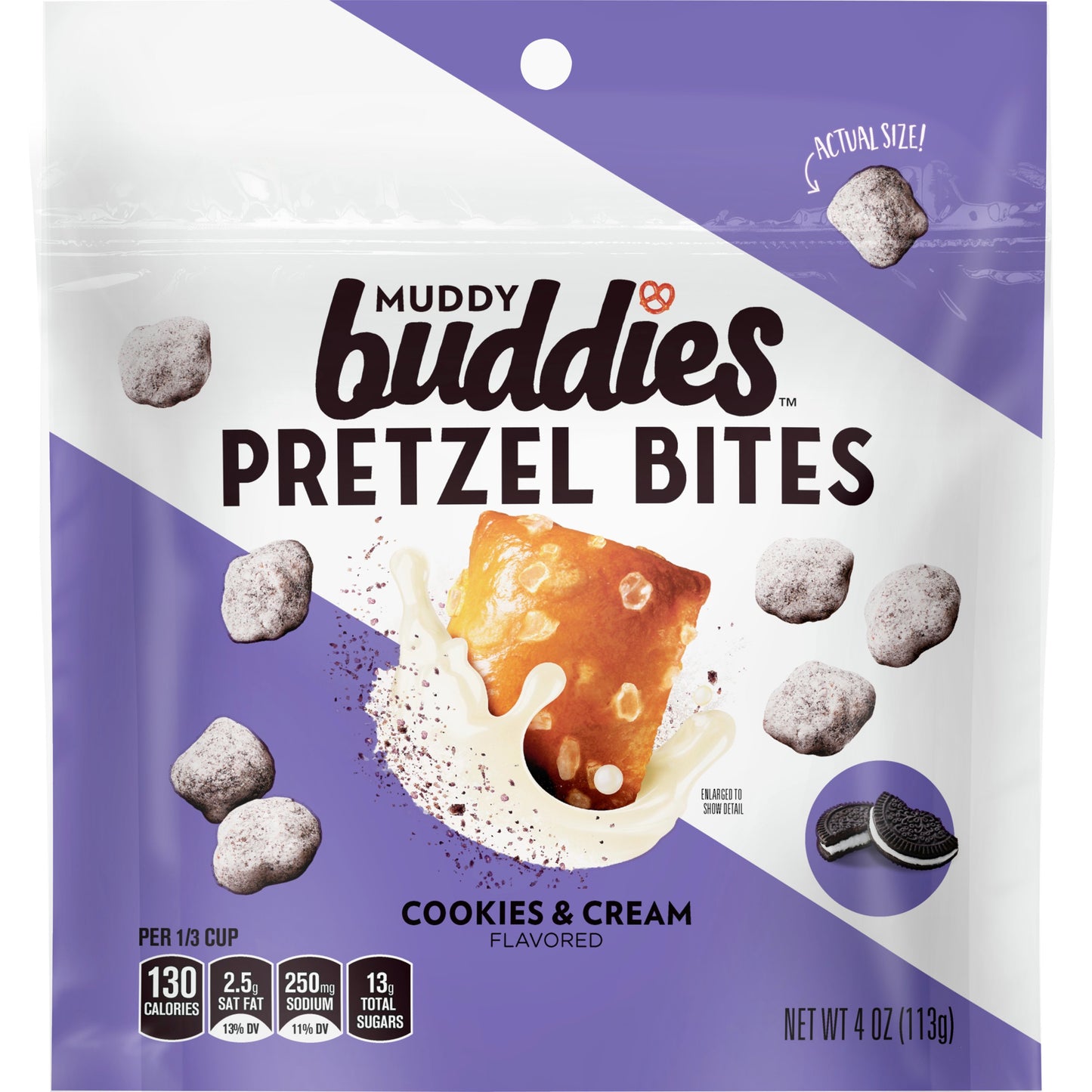 Chex Mix™ Muddy Buddies Pretzel Bites Cookies & Cream 4 Ounce Size - 8 Per Case.