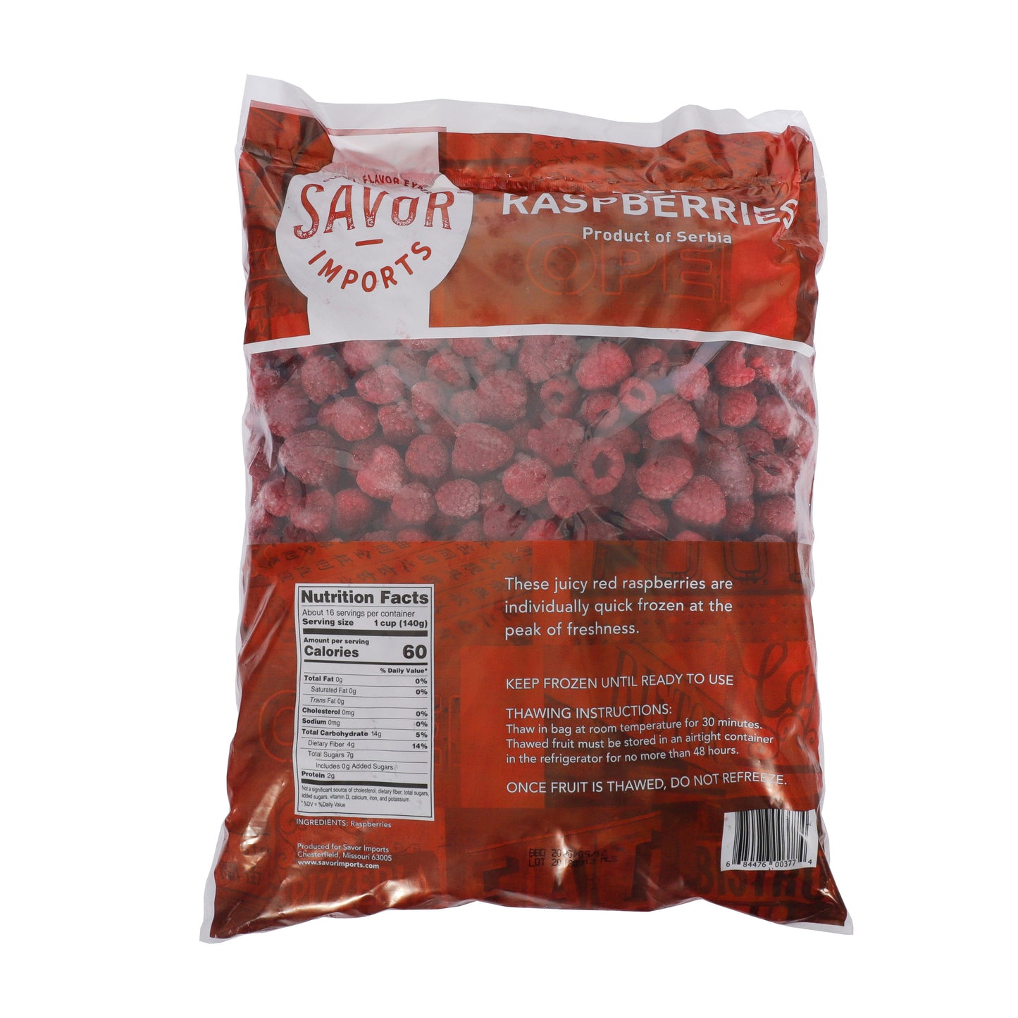 Savor Imports Raspberry Red Whole Individualquick Frozen 5 Pound Each - 2 Per Case.