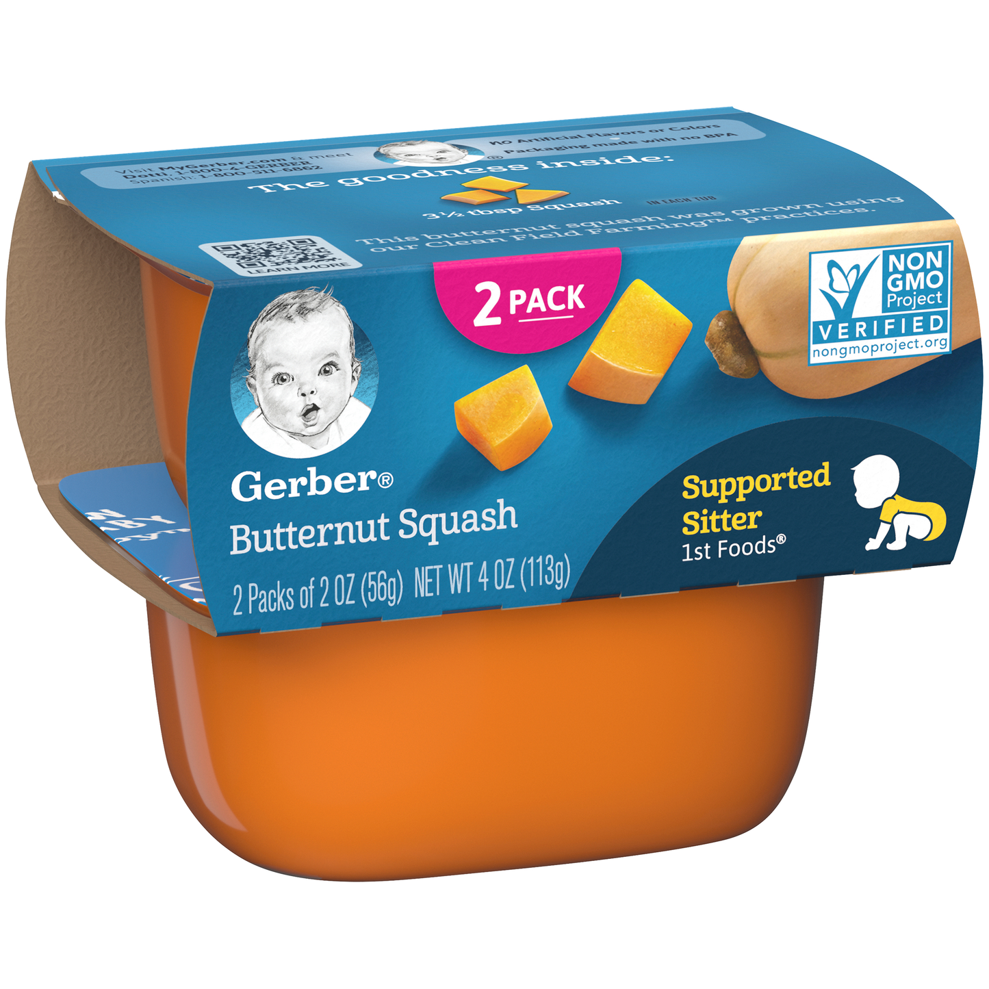 (2 Pack of 2 Oz) Gerber 1st Foods Butternut Squash Baby Food 4 Ounce Size - 8 Per Case.