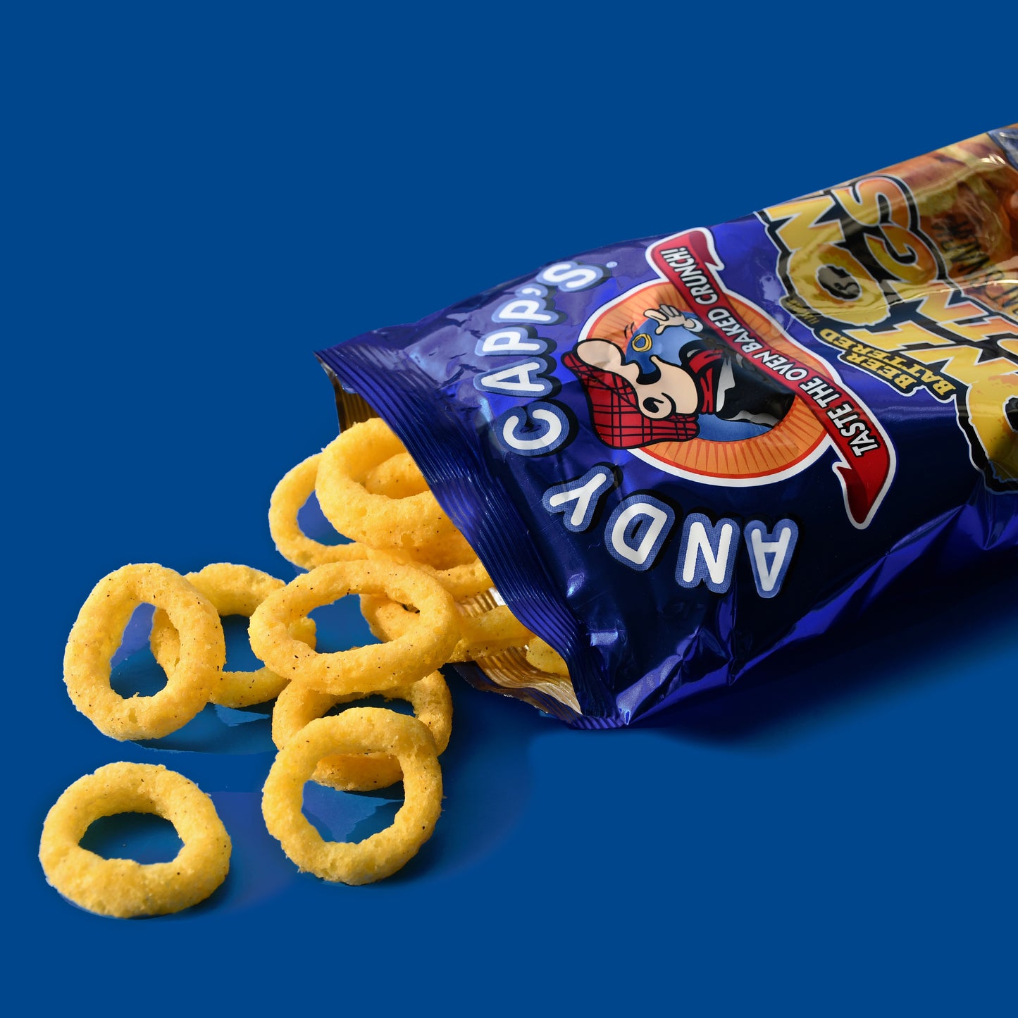 Andy Capp's Beer Battered Onion Rings Baked Oat And Corn Snacks 2 Ounce Size - 12 Per Case.