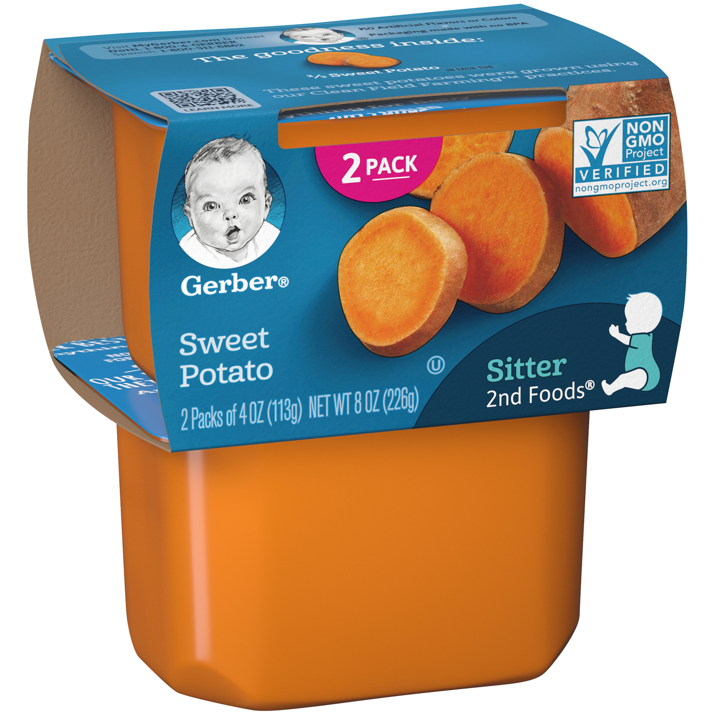 (2 pack of 4 Oz) Gerber 2nd Foods Sweet Potato Baby Food 8 Ounce Size - 8 Per Case.