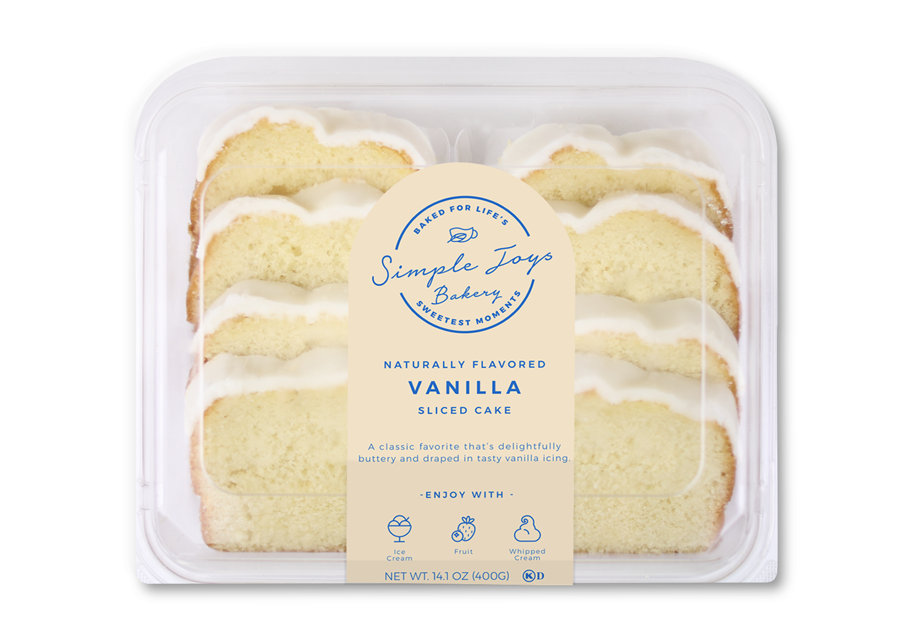 Simple Joys Bakery Iced Vanilla Sliced Cake 14.1 Ounce Size - 10 Per Case.