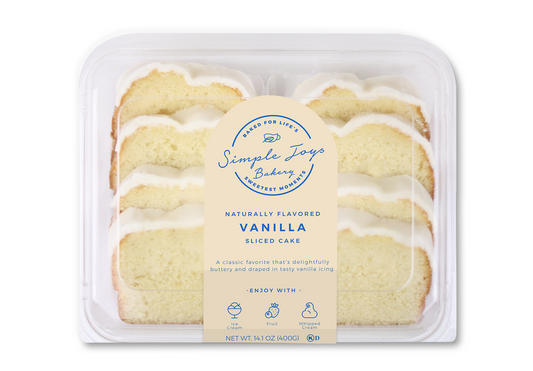 Simple Joys Bakery Iced Vanilla Sliced Cake 14.1 Ounce Size - 10 Per Case.