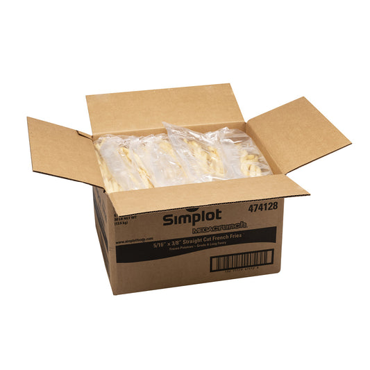 Simplot Megacrunch 6"x8" Battered Straight Cut Fries Skin On 5 Pound Each - 6 Per Case.