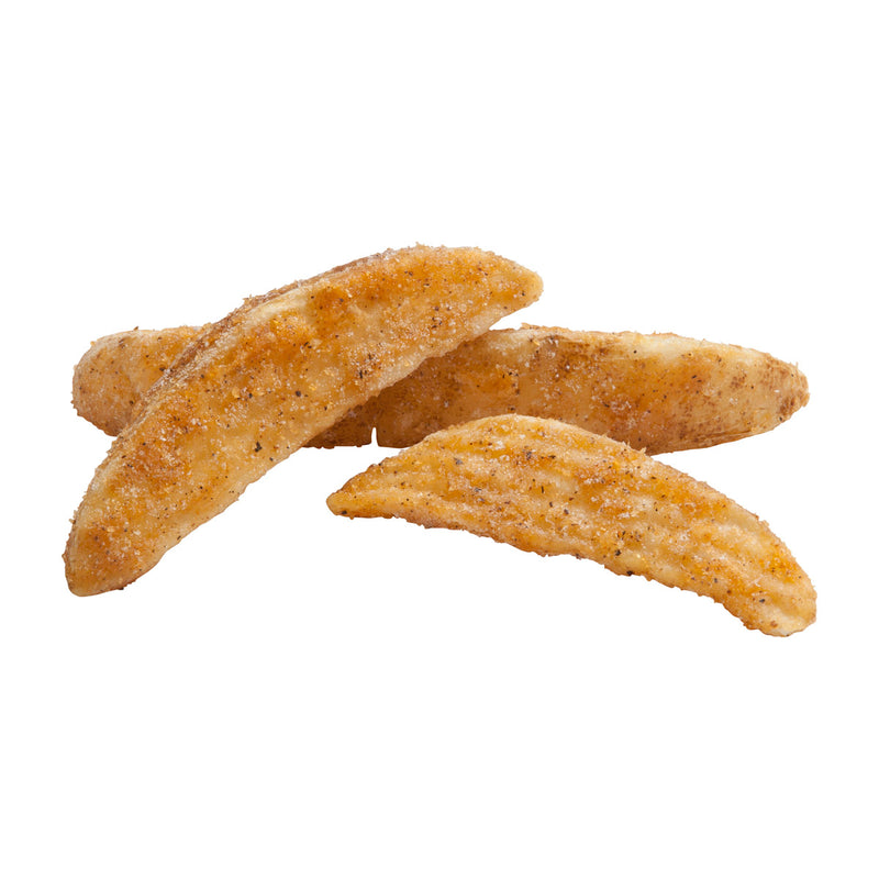 Simplot Seasonedcrisp Cut Krunchie Batteredwedges Skin On 5 Pound Each - 6 Per Case.