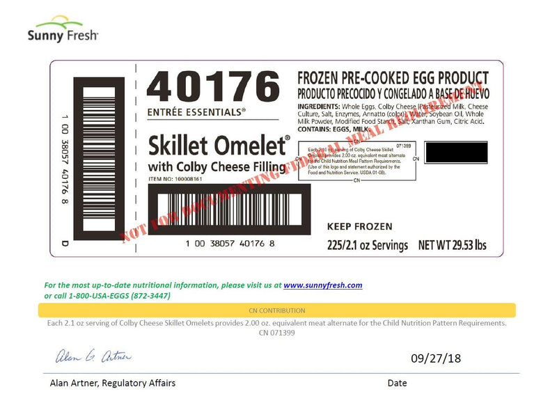Sunny Fresh Egg Skillet Omelets Colby, 2.1 Ounces, 225 per case