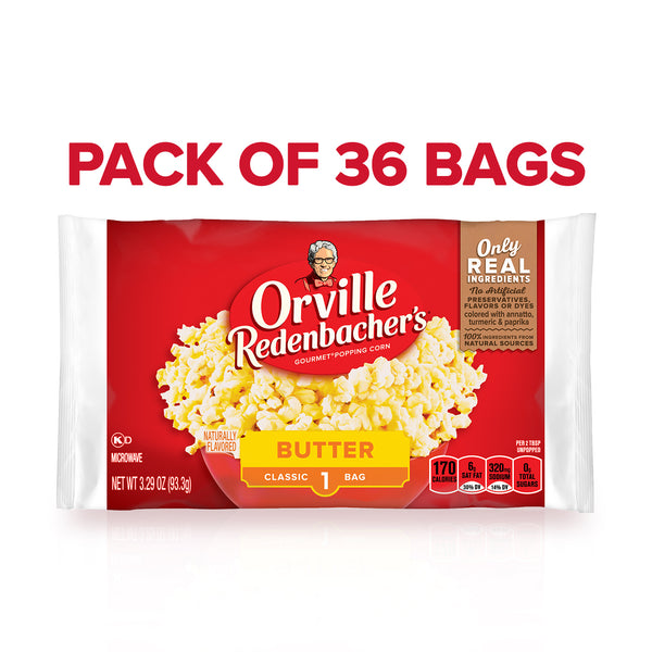 Orville Redenbachers Butter Popcorn 3.3 Ounce Size - 36 Per Case.