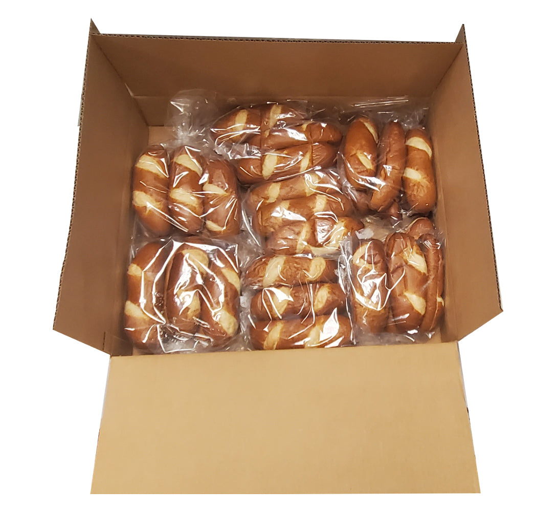 Pretzel Torpedo Roll Slice 3 Ounce Size - 42 Per Case.