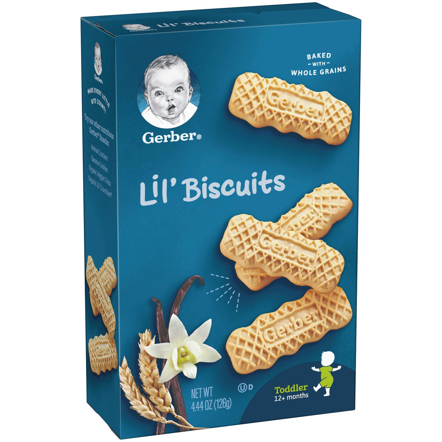 Gerber Lil' Biscuits Vanilla Wheat Toddler Snacks 4.44 Ounce Size - 8 Per Case.